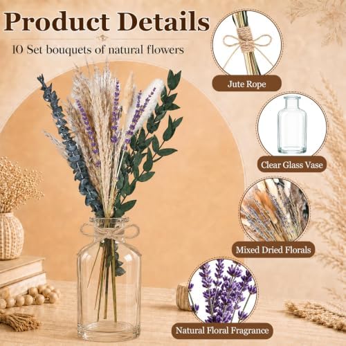 10 Set Dried Pampas Grass Table Centerpiece & Glass Vase for Wedding - Image 2