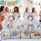 FoldTier 10 Pack Blue White Gingham Baskets for Gifts Empty 10" x 12" Thick Kraft Gift Basket with 10 Bows 10 Bags Empty Paper Baskets for Baby & Bridal Shower Wedding Birthday Party Wrapping - Image 5