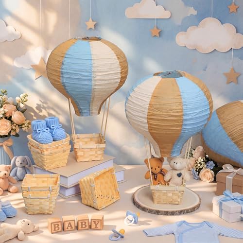 Meooeck 8 Sets Blue Brown Hot Air Balloon Table Centerpieces Decor - Image 2