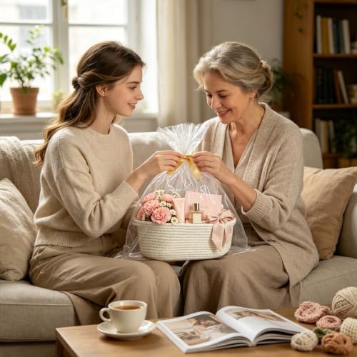 8PCS Small Woven Basket for Gift with Bags, Ribbons & Fillers, White - Image 7