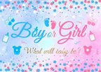 10x8 FT Gender Reveal Boy Or Girl Photo Backdrop He Or She What Will Baby Be Blue Pink Footprints Glitter Dots Star Party Decorations Photography Background Polyester - Image 7