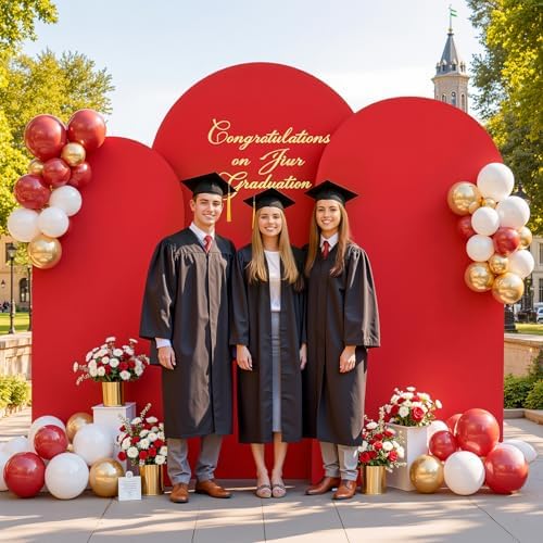 Red Arch Backdrop Cover 7.2ft 6.6ft 6ft Arch Cover Set of 3 Arch Covers Stretchy Backdrop for Wedding Party Baby Shower Birthday Photography Spandex Arch Stand Covers Backdrop Curtains Decor - Image 2