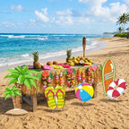 4 Pcs Large Summer Party Decorations, Hawaiian Yard Signs with Stakes Flip Flops Beach Ball Surfboard Palm Tree Cardboard Cutouts for Tropical Birthday Baby Shower Indoor Outdoor Photo Prop - Image 3