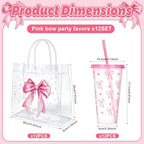 12 Sets Pink Bow Party Favors Includes 24 Oz Tumblers with Lids and Straws Pens Keychains Clear Gift Bags Coquette Aesthetic Gifts Set for Guests Bridal Baby Shower Birthday Party Supplies - Image 2