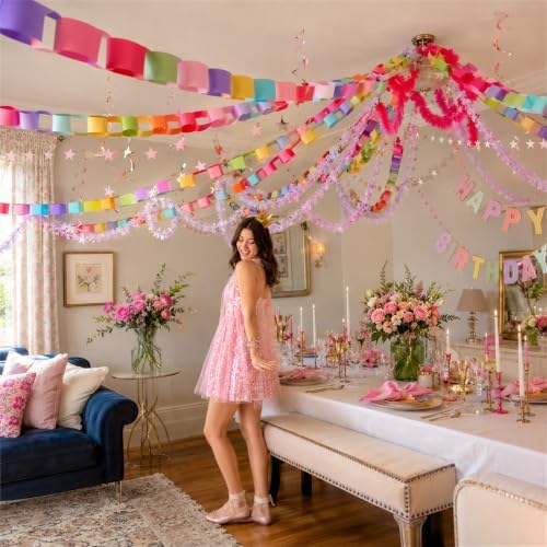500 Sheet Paper Chain Garland and Crepe Paper Streamers 5pcs Star Garland - Image 7