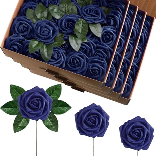 100 Pcs Artificial Rose Flowers, Navy Blue by Luinabio