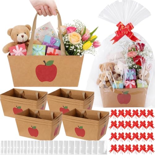 Funnymoom 24 Sets Apple Kraft Gift Baskets with Bags and Bows by Funnymoom