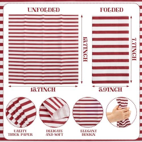 100 Pack Striped Linen-feel Napkins Bulk Striped, Burgundy - Image 2