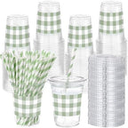 Sliner 50 Sets 16oz Sage Green Gingham Party Plastic Cups by Sliner