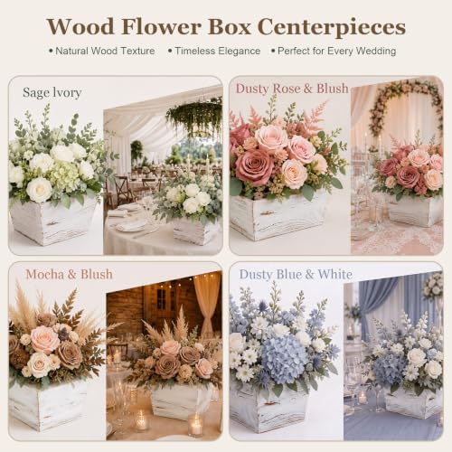 Dandat 4 Set 10 Inch Wooden Flower Box Rustic Table Centerpieces,White - Image 5