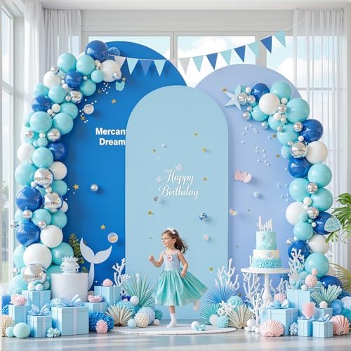 Gradient Blue Arch Backdrop Cover 7.2FT 6.6FT 6FT Arch Covers Stretchy Backdrop Set of 3, Party Arch Cover Spandex Fitted Under The Sea Fabric Arch Covers for Baby Shower Birthday Wedding Decoration - Image 2