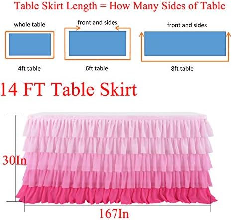 Pink Table Skirt Tutu Table Cloth for Rectangle Table for Baby Shower Birthday Unicorn Party Home Decor Gradient Pink - Image 4