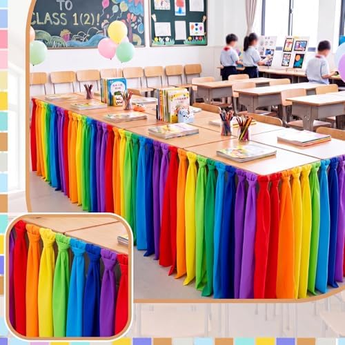 Reallnaive 14 ft x 30 Inch Table Skirt for Teacher Desk, Rainbow, Chic - Image 4