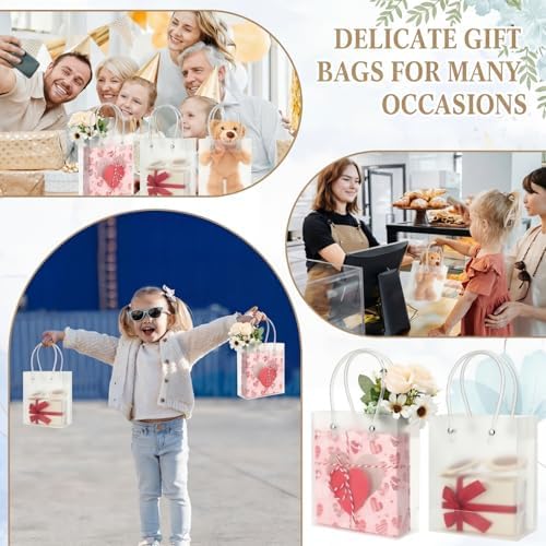 Qilery 50 Pack Small Clear Plastic Frosted Gift Bags with Handles - Image 5