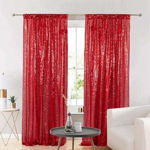 Eternal Beauty Red Sequin Backdrop Curtains, 4 Panels 2x8FT - Image 5