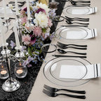 NOCCUR 350PCS Clear and Black Plastic Plates - Disposable Dinnerware Set for 50 Guests Include 100 Dinner/Dessert Plates,150 Black Cutlery,50 Cups&50 Napkins Ideal for Party/Birthday/New Year - Image 4