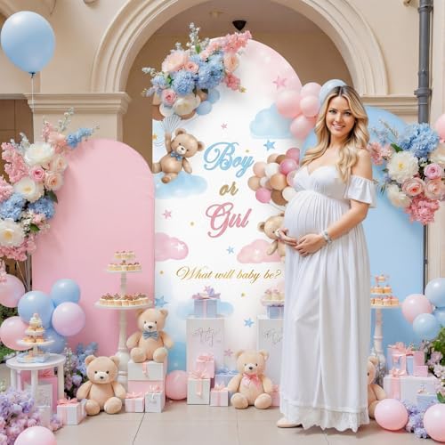 Lumina 3 Pcs Bear Arch Cover Gender Reveal Backdrop Pink Blue - Image 4