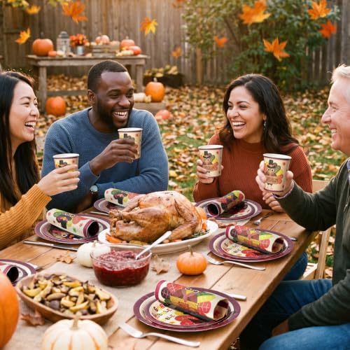 Pickmesh 250 Pcs Turkey Thanksgiving Party Decorations Autumn Harvest Paper Plates Napkins and Cups Give Thanks Disposable Tableware Set for Fall Thanksgiving Friendsgiving Party Supplies Serve 50 - Image 4