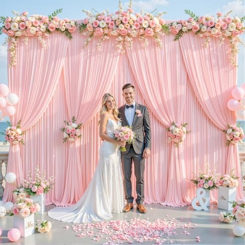 8 Panels Blush Pink Backdrop Curtain for Parties Wedding Wrinkle Free Pink Photo Curtains Backdrop Drapes Fabric Decoration for Baby Shower Birthday Party 40ft(W) x 10ft(H) - Image 2