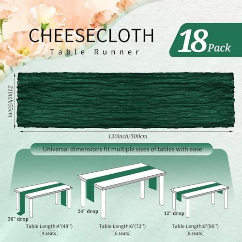 18 Pack Cheesecloth Table Runner 10FT Emerald Green Table Runner Boho Gauze Cheese Cloth Table Runners Long Rustic Sheer Table Decorations for Wedding Party Baby Bridal Shower Birthday Holiday Home - Image 2