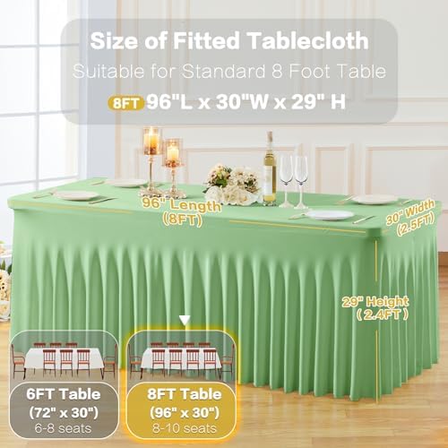 gogoparti 2 Pack Spandex Sage Green Fitted Table Cloth for 8ft Rectangle Tables Sage Green Stretch Tablecloth Table Covers Skirt Banquet Wrinkle Free Tablecloths for Parties Wedding - Image 5