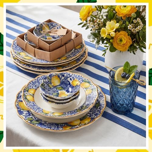 SiliFine 24 Pcs Capri Lemon Party Favors for Guests Small Ceramic Bowl Bulk Gifts Set 3.3 Inch Floral Design Mini Dipping Sauce Dish with Card Box for Bridal Pooja Baby Shower Birthday Guest Gift - Image 5