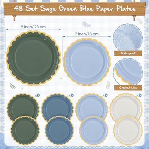 Mimorou 342 Pcs Blue and Green Party Supplies Plates Napkins Cups - Image 2
