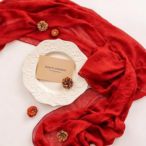 6Pcs Red Cheesecloth Table Runner 120 Inches for Party Boho Home Decor - Image 4
