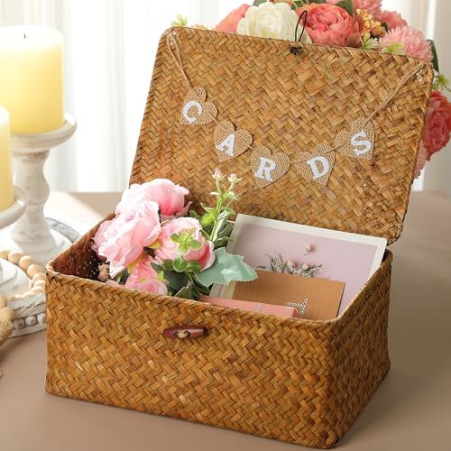 Geelin Seagrass Wedding Card Basket with Card Banner,11 Inch,Natural Color - Image 3