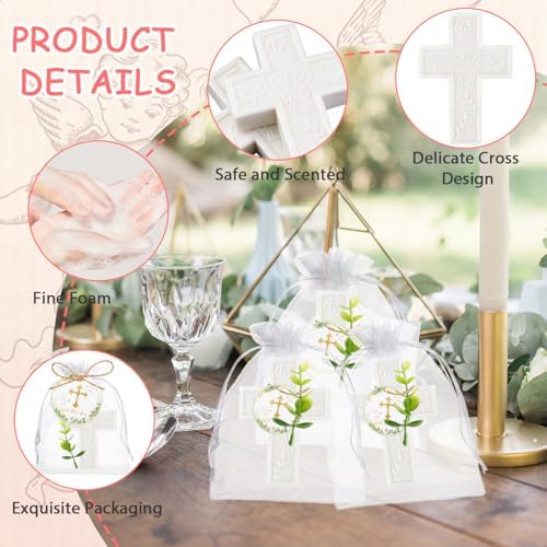 50Sets Baptism Party Favors for Guests Cross Scented Soap Gift Bulk with Thank You Tags and Organza Bags for Christening First Communion Baby Shower Gender Reveal Wedding Bridal Party Decoration - Image 3