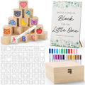 132 Pcs Baby Shower Game Blocks to Decorate, Includes 56 Stencils 50 Wooden Blocks 24 Acrylic Markers 1 Storage Box - Plain Wooden Blocks Great for Baby Shower Activities for Guests by Unknown