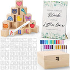 132 Pcs Baby Shower Game Blocks to Decorate, Includes 56 Stencils 50 Wooden Blocks 24 Acrylic Markers 1 Storage Box - Plain Wooden Blocks Great for Baby Shower Activities for Guests by Unknown