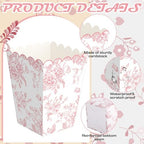 Gueevin 100 Pcs Pink Floral Popcorn Boxes with Scalloped for Party 5.5 x 10.5 x 7.5 cm Mini Paper Popcorn Containers Bulk for Wedding Movie Night Decorations Bridal Baby Shower Party Supplies - Image 5