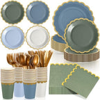 Mimorou 169 Pcs Dusty Blue and Sage Green Plates and Napkin Party Supplies by Mimorou