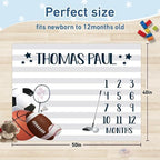 Personalized Baby Monthly Milestone Blanket Boy or Girl - Sport Theme Months Blanket with Wood Frame and Newborn Wooden Sign - Growth Chart Milestone Blanket 1-12 Month Milestones(FixedSize) - Image 3