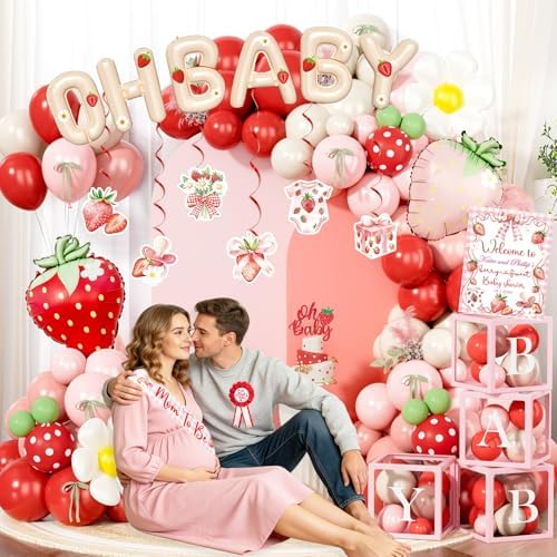 Costova Strawberry Baby Shower Decorations, A Berry Sweet Baby Is on the Way Party Supplies with Backdrop, Balloon Garland, Boxes, Mom to Be Sash for It's a Girl Gender Reveal Party - Image 6