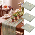 Lounsweer 3 Pcs Sage Green Wildflower Table Runner 10ft Embroidery Tulle by Lounsweer