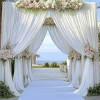 20ft×12ft Wrinkle Free White Backdrop Curtain for Wedding Parties,4 Panels 5×12ft Long Silky Polyester Fabric Backdrop Drapes Photo Back Drop Drapery for Birthday Baby Shower Photography Background - Image 2