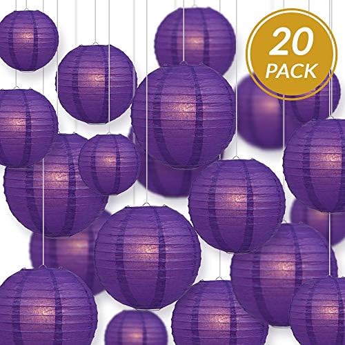 Quasimoon PaperLanternStore.com Ultimate 20-Piece Dark Purple Paper Lantern Party Pack - Assorted Sizes of 6, 8, 10, 12 Inch (5 Round Lanterns Each) for Weddings, Birthday, Events and Decor - Image 5