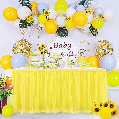 Suppromo 14ft Yellow Tulle Tutu Table Skirt for Birthday Party Girls Boys Baby Shower Wedding Cake Dessert Table Decorations by Suppromo
