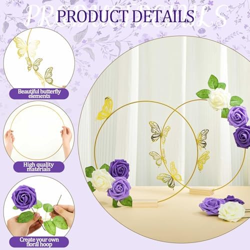 Vercraft 12 Set Butterfly Hoop Centerpieces,White, Purple, Purple,Round - Image 3