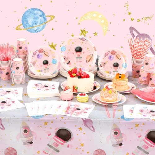 Potchen 452 Pcs Space Plates Napkins Party Supply, Light Pink - Image 5