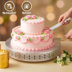Wenqik Silver Metal Cake Stand 18 Inch with Cutting & Spatula - Image 4