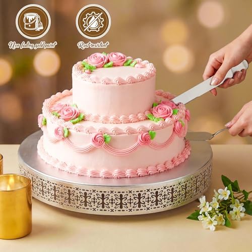 Wenqik Silver Metal Cake Stand 18 Inch with Cutting & Spatula - Image 4