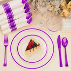 BESTSTAR 350 PCS Clear and Purple Disposable Plates Set for 50 Guests - Image 2