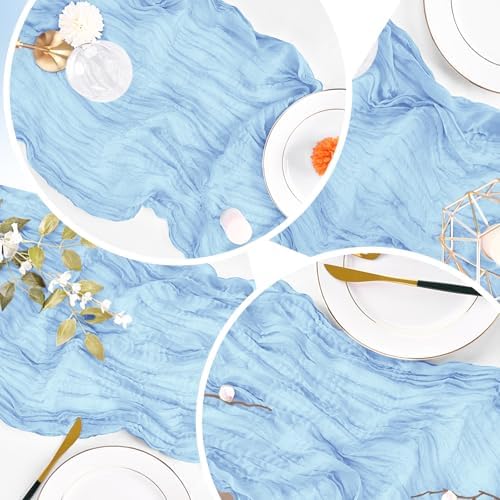16 Pack Baby Blue Cheesecloth Table Runner 20 x 120 inch Gauze Table Runners 10 FT Long,Semi Sheer Cheese Cloth Fabric Table Runner Bulk for Wedding,Party,Baby Shower,Bridal Shower Decoration - Image 7
