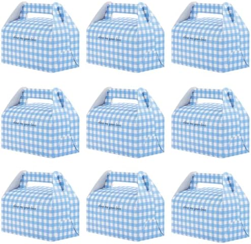 Yiksonyo 100 PCS Paper Treat Boxes, 6.4 x 3.5 x 3.5 inches Blue Gingham Party Favor Boxes for Birthday, Baby Shower, Wedding, and Christmas,Paper Goodies Boxes with Handles for Treats, Candy by Unknown