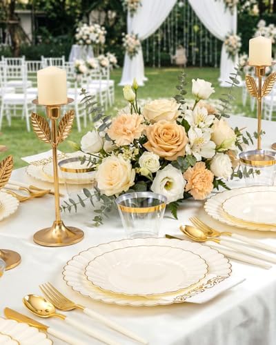 Ciaell 175 Piece Ivory and Gold Plastic Plates for Weddings Parties - Image 5