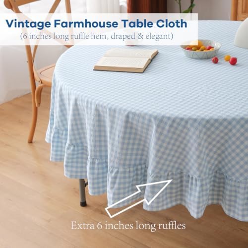 Light Blue White Gingham Tablecloth Round Dia.70“ - Image 5