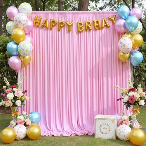 20ft x 12ft Wrinkle Free Pink Backdrop Curtain for Parties, Silky Polyester 4 Panels 12ft Long Photo Backdrop Drapes Back Drop Cloth for Wedding Birthday Party Baby Shower Photography Background - Image 3
